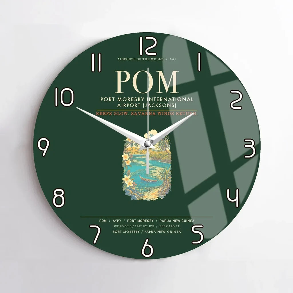 Port Moresby International Airport POM Wall-Clock No-Frame - Dark Green