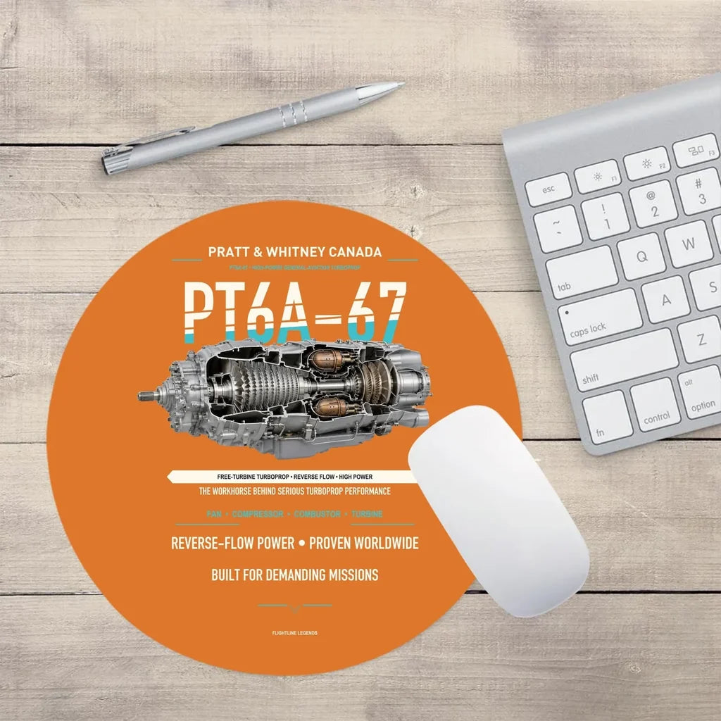 PT6A-67 design on orange round mouse pad