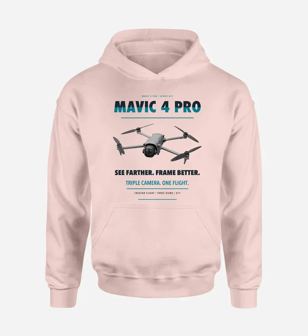 DJI Mavic 4 Pro design on pink hoodie single side