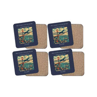 Thumbnail for The Golden Gate Departure - Designed Coasters design on navy blue 4-pieces-set
