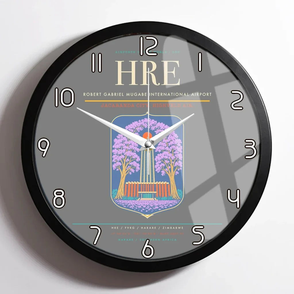 Robert Gabriel Mugabe International Airport (HRE) design on gray framed wall clock