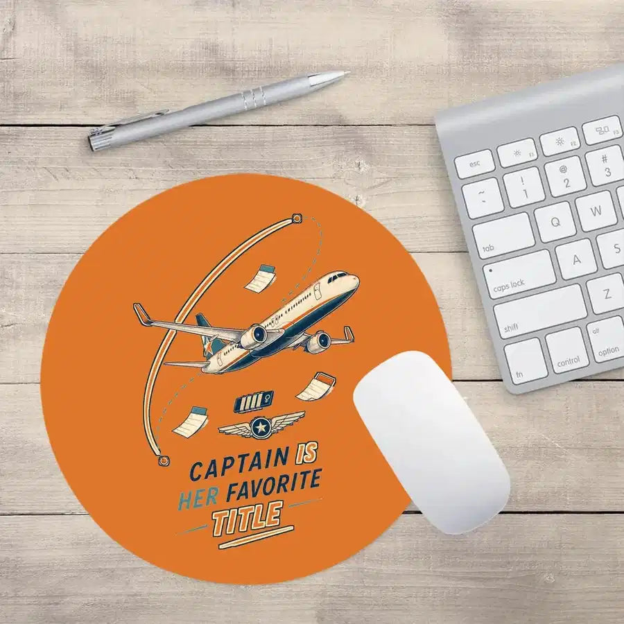 Captain Is Her Favorite Title design on orange round mouse pad