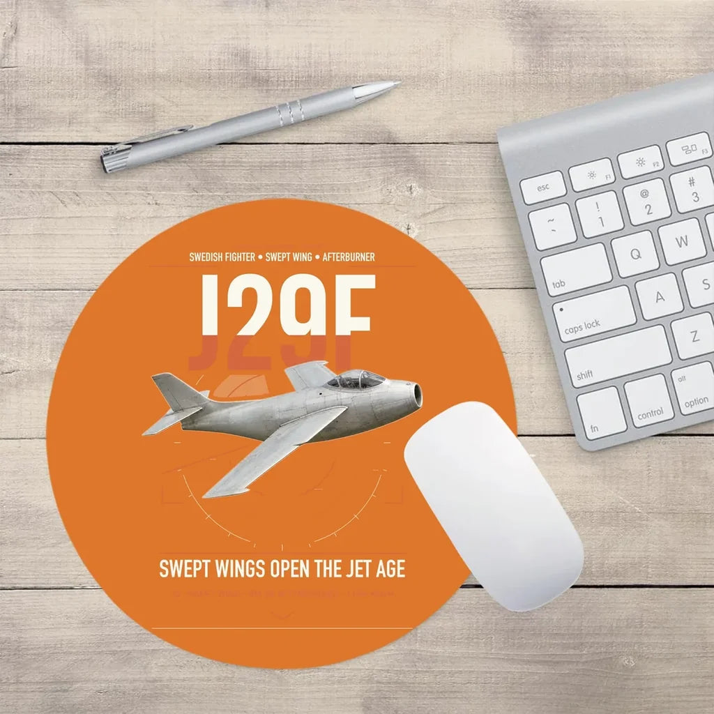 Saab J 29F Tunnan design on orange round mouse pad
