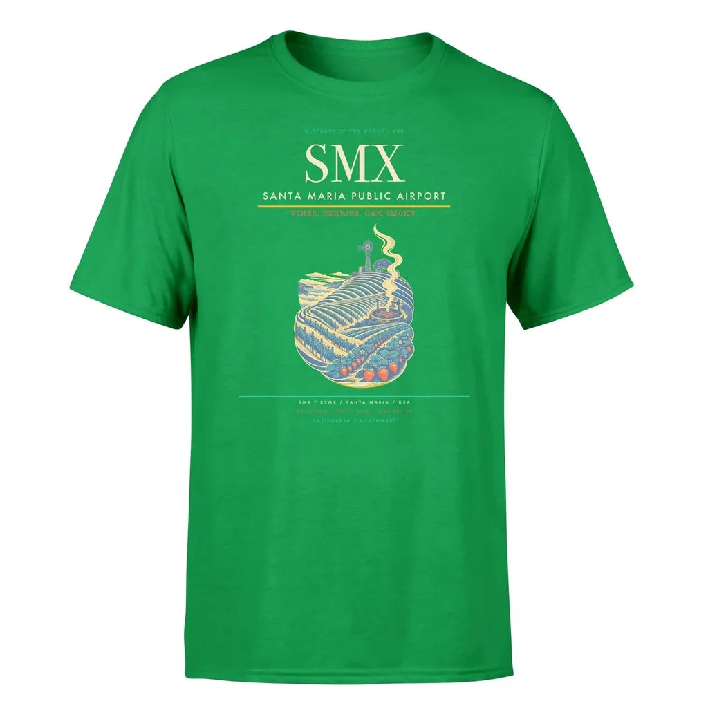 Santa Maria Public Airport (SMX) T-Shirt single-side front print in Green | santa-maria-public-airport-smx-double-side-t-shirt