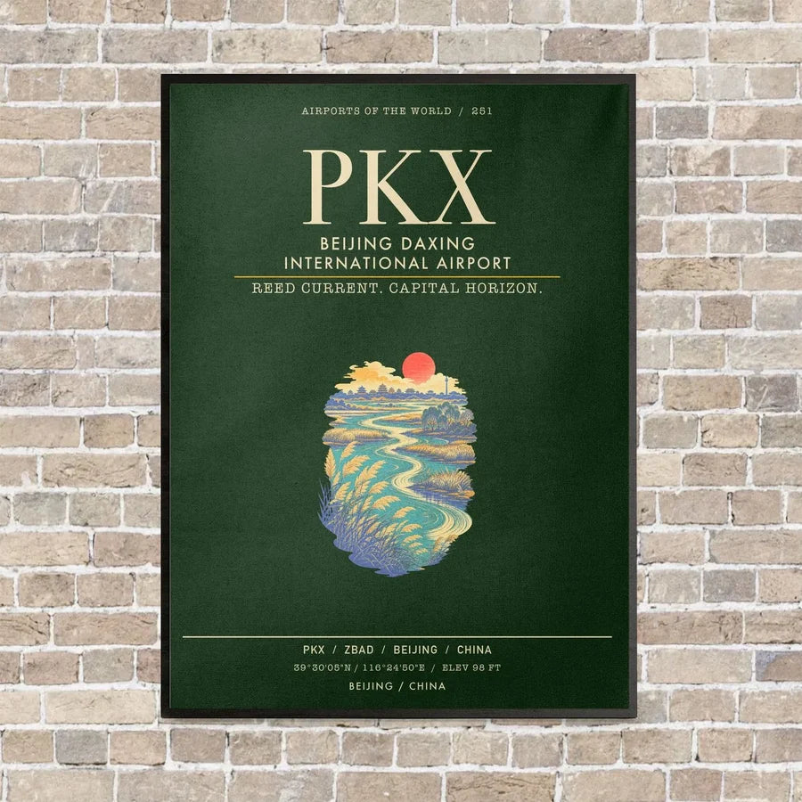 Beijing Daxing International Airport PKX - Canvas Framed - Dark Green