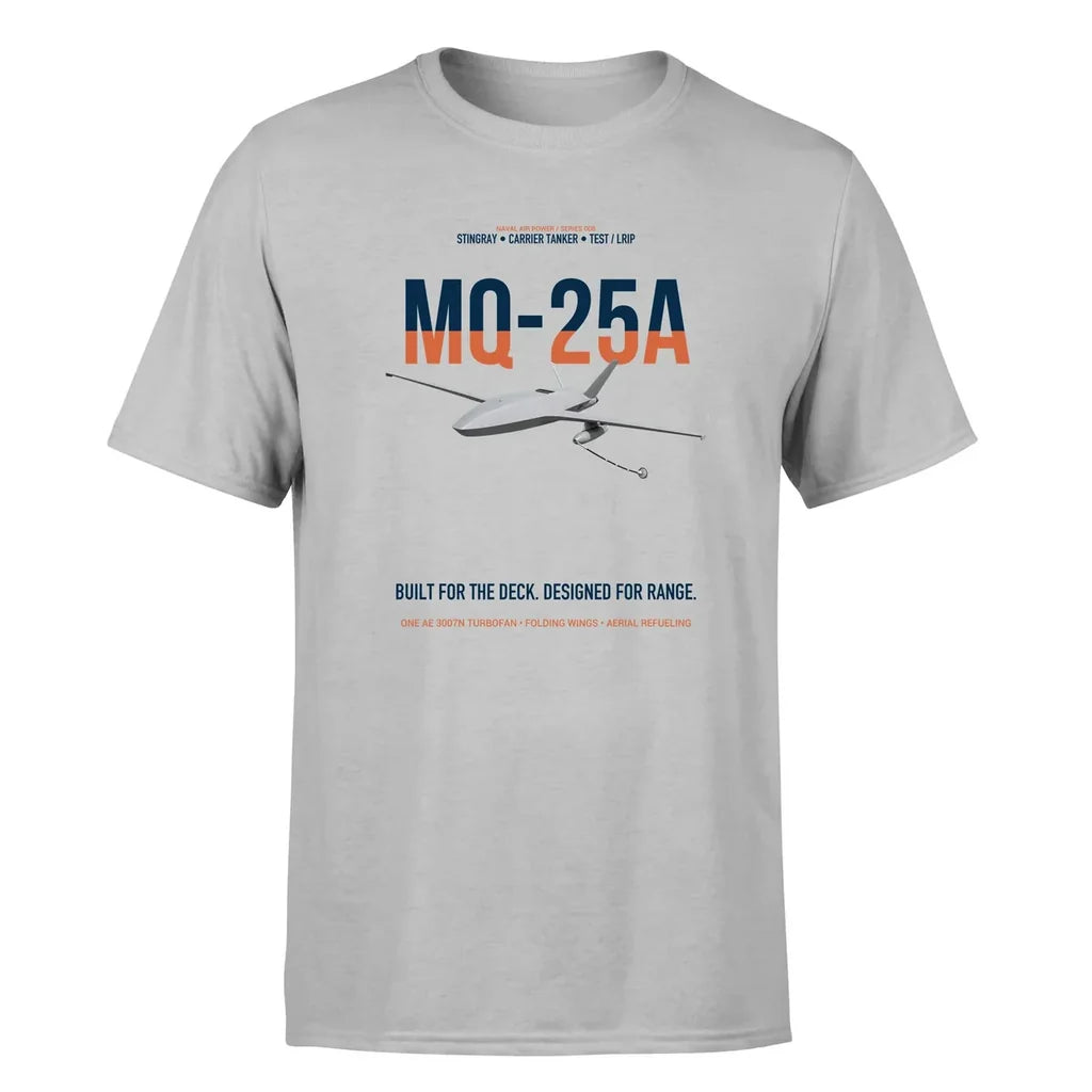 MQ-25A STINGRAY design on light gray double-side t-shirt, single-side print