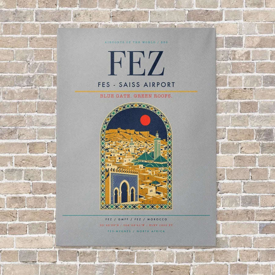 Fes - Saiss Airport FEZ vertical canvas print - no frame - light gray background