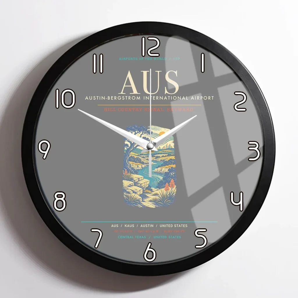 Austin-Bergstrom International Airport AUS Wall-Clock Framed - Gray