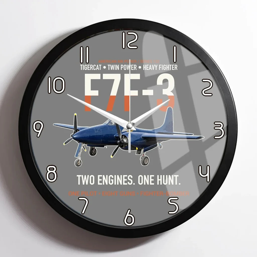 F7F-3 Tigercat Two Engines One Hunt design on gray framed wall clock