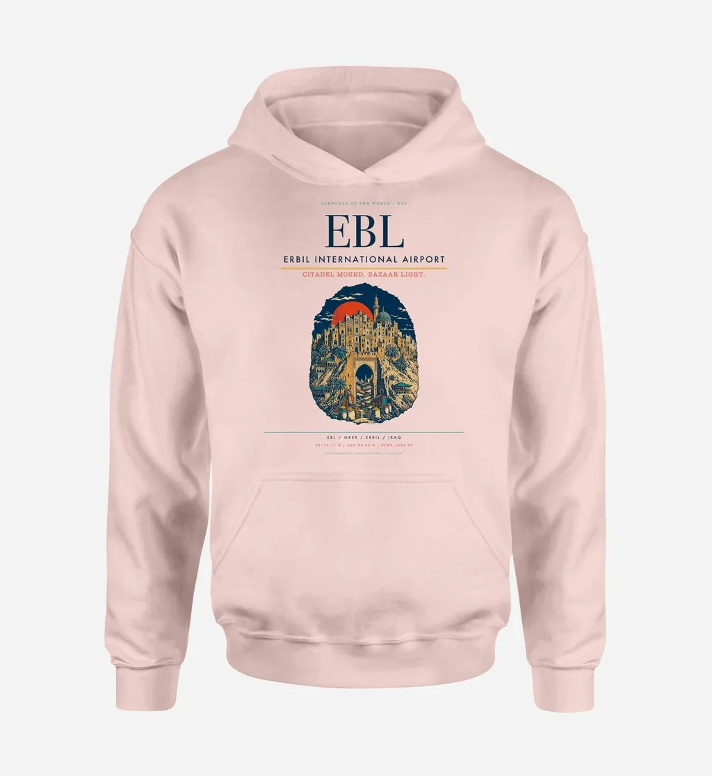 Erbil International Airport (EBL) design on pink hoodie single-side print