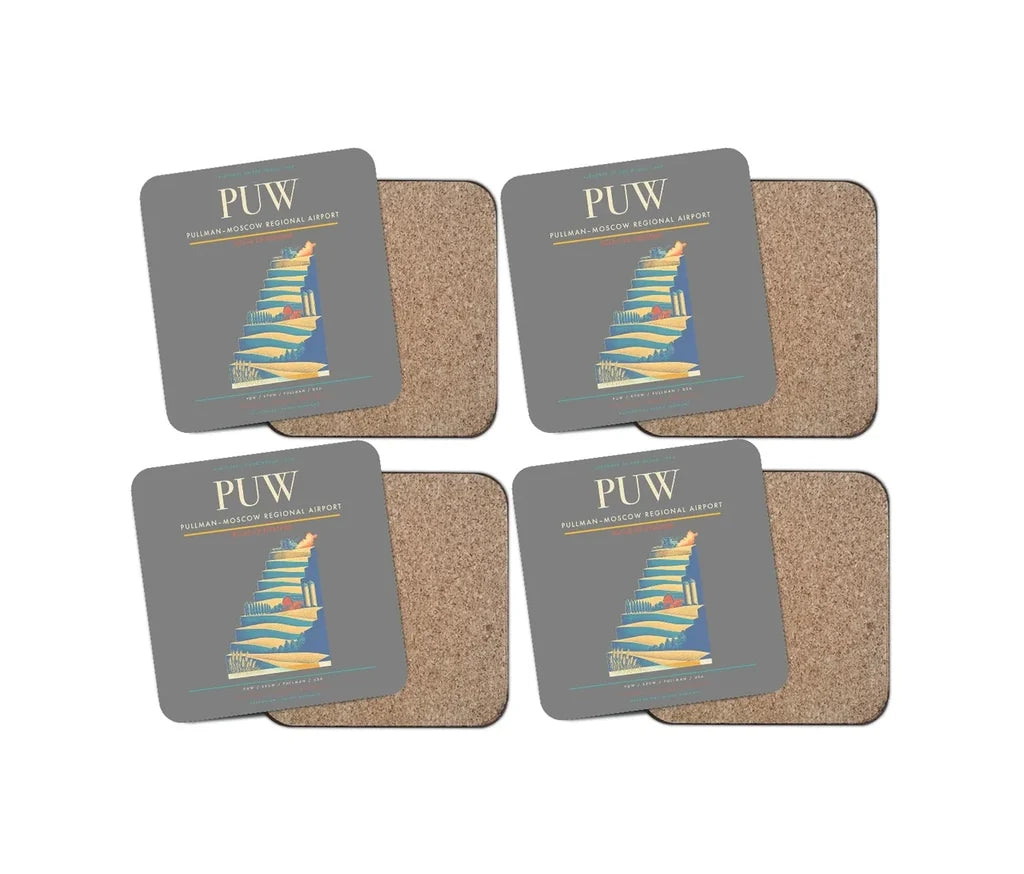 Pullman–Moscow Regional Airport (PUW) design on gray 4 pieces set coaster