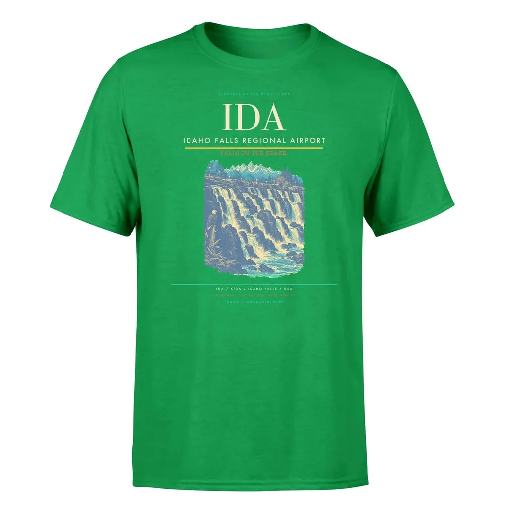 Idaho Falls Regional Airport (IDA) T-Shirt single-side front print in Green | idaho-falls-regional-airport-ida-double-side-t-shirt