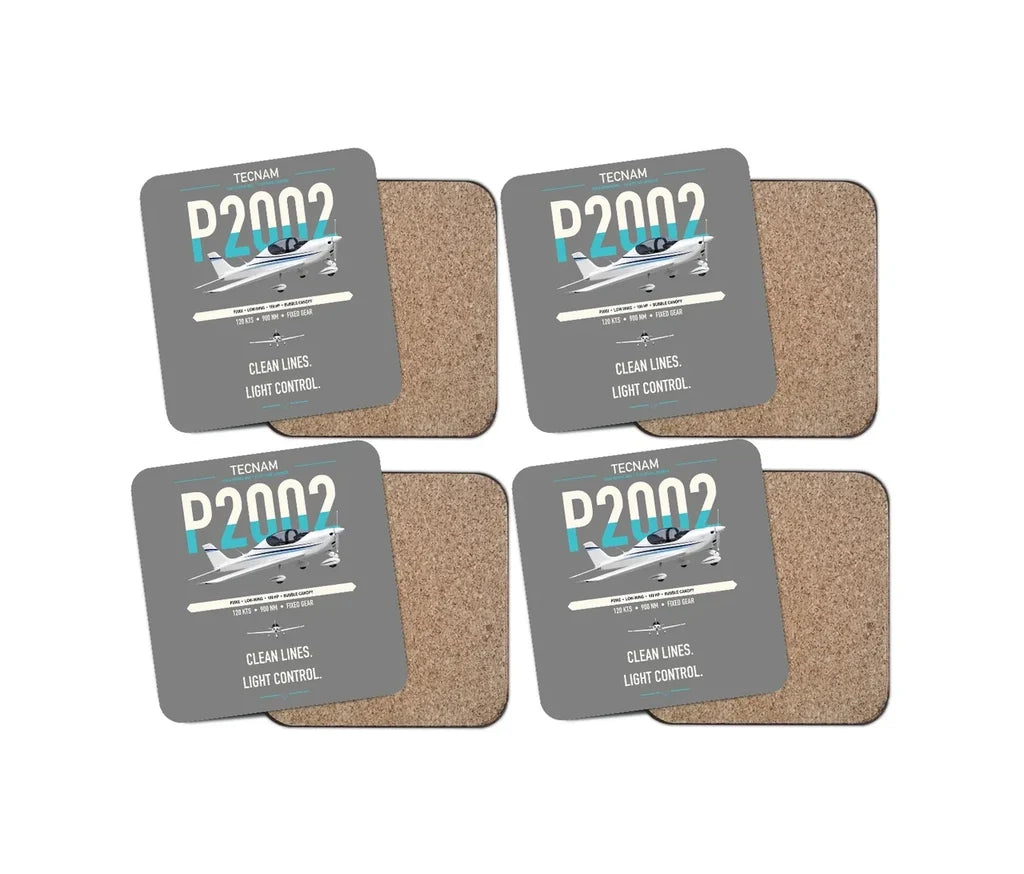 Tecnam P2002 Sierra MkII design on gray 4 pieces set coaster