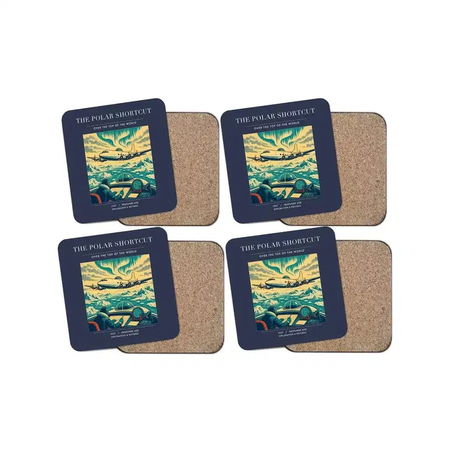 The Polar Shortcut - Designed Coasters design on navy blue 4-pieces-set