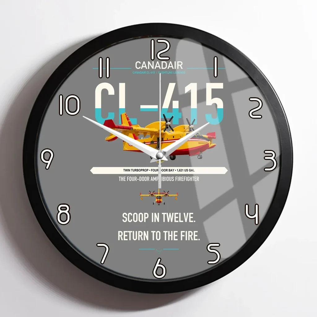 Canadair CL-415 design on gray framed wall clock
