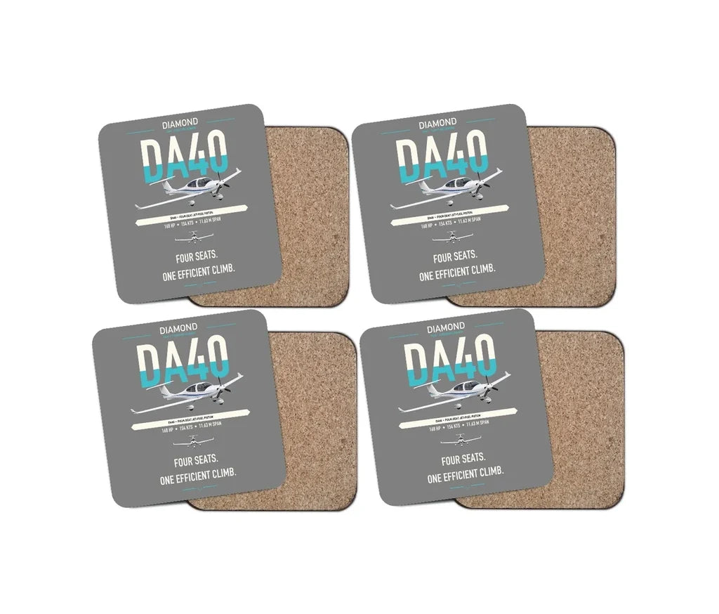 Diamond DA40 design on gray 4 pieces set coaster
