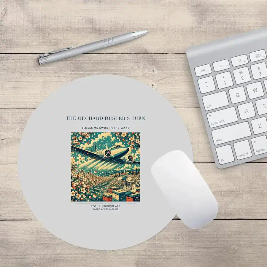 VINTAGE G4386 - The Orchard Duster's Turn - Designed Mouse Pads design on lightgray round