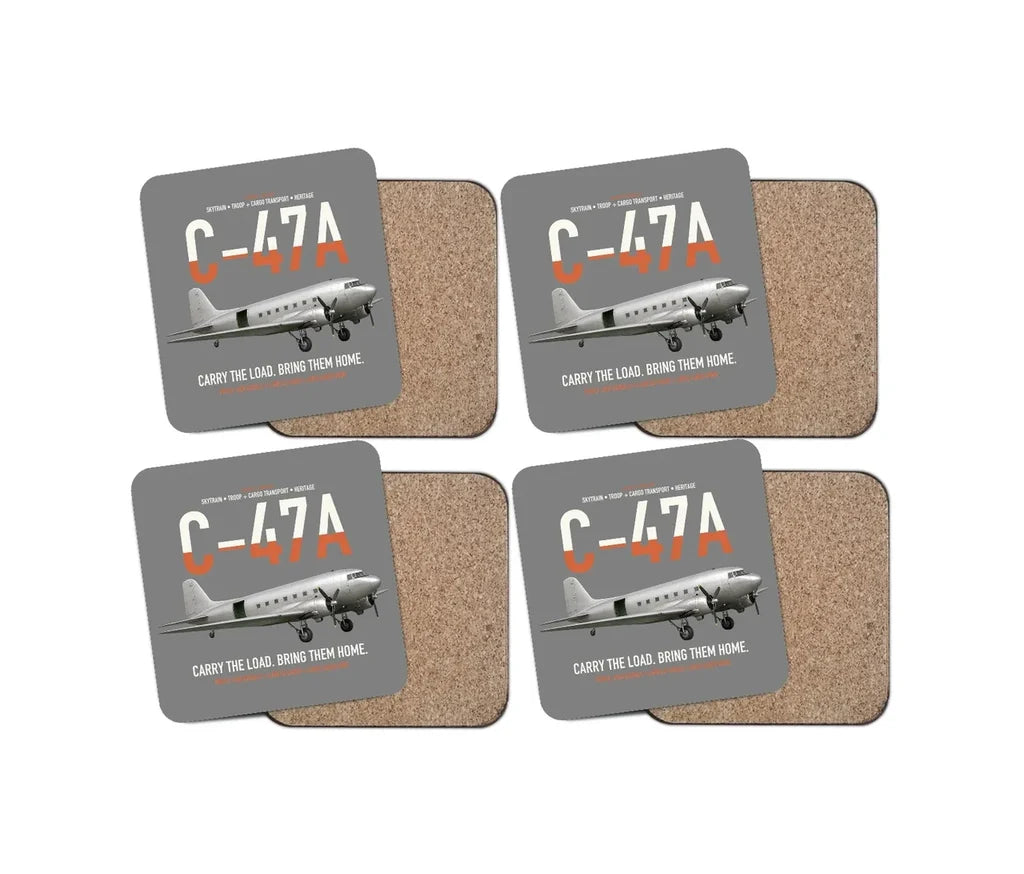 C-47A Skytrain design on gray 4 pieces set coaster