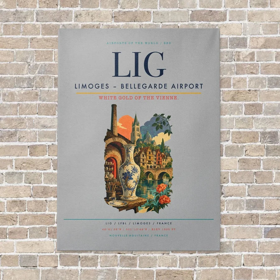 Limoges – Bellegarde Airport LIG vertical canvas print - no frame - light gray background