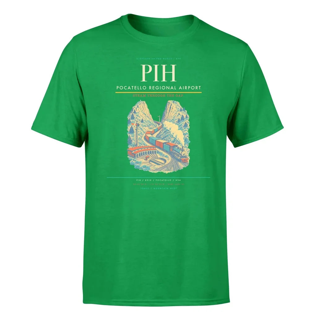 Pocatello Regional Airport (PIH) T-Shirt single-side front print in Green | pocatello-regional-airport-pih-double-side-t-shirt