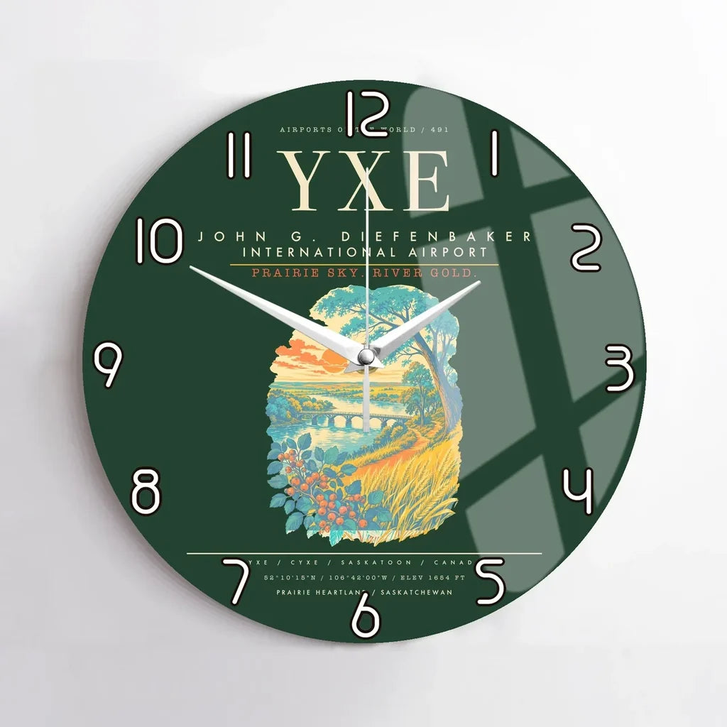 Saskatoon John G. Diefenbaker International Airport YXE Wall-Clock No-Frame - Dark Green