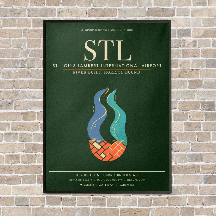 St. Louis Lambert International Airport STL - Canvas Framed - Dark Green