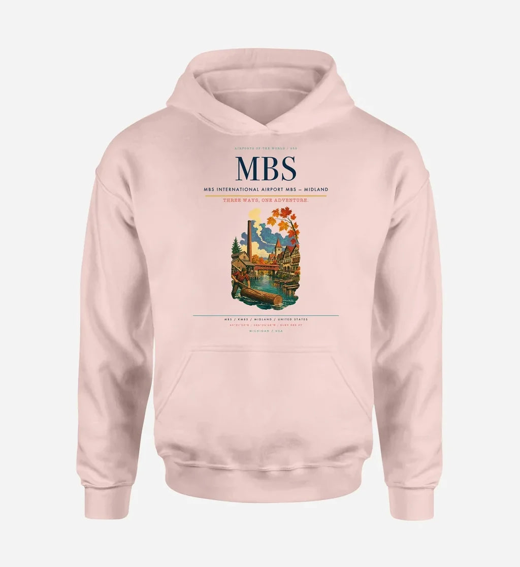 MBS International Airport (MBS) design on pink hoodie single-side print