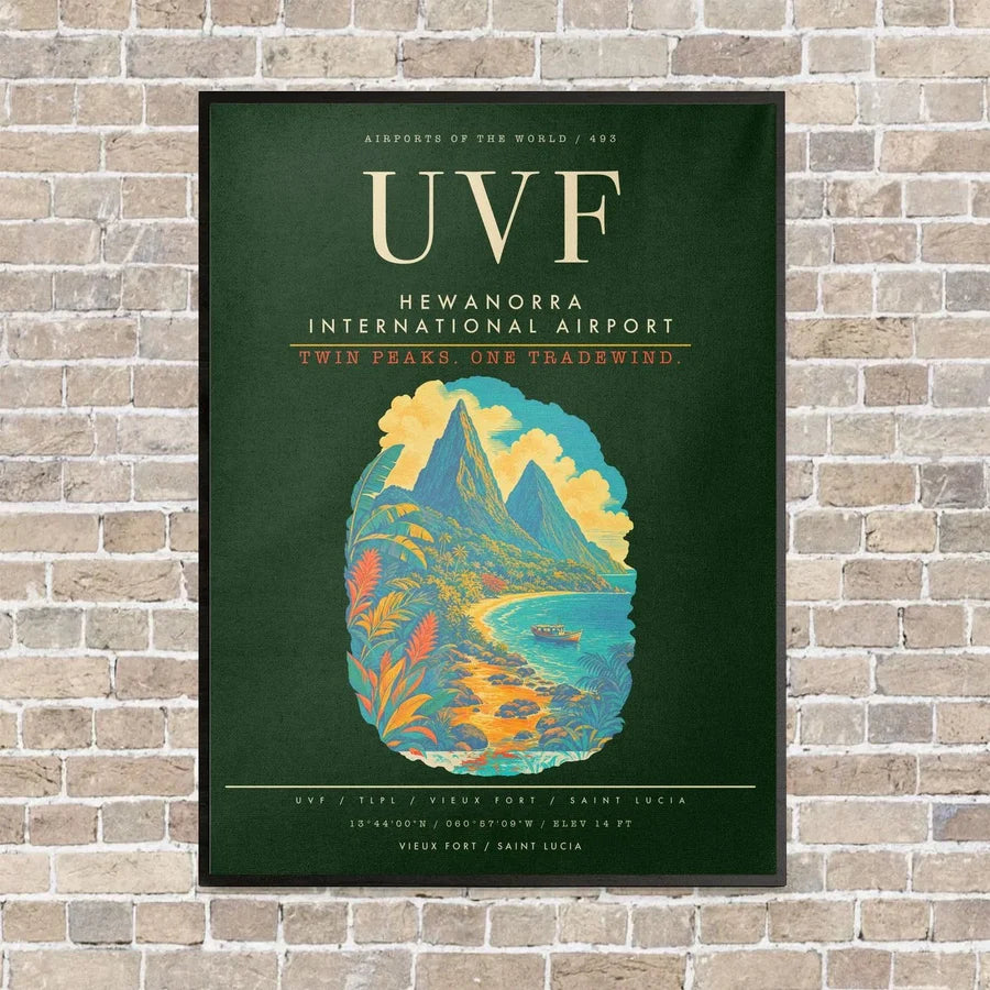 Hewanorra International Airport UVF - Canvas Framed - Dark Green