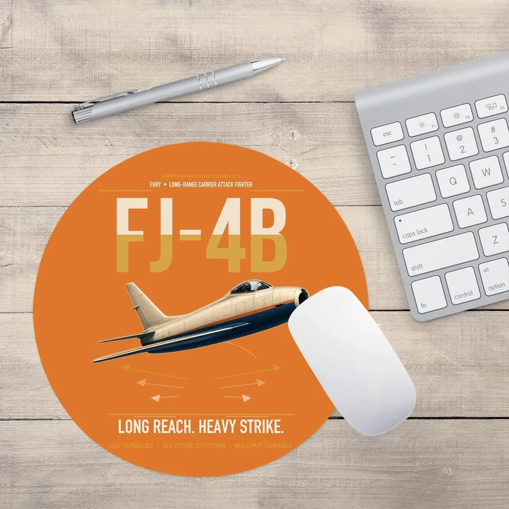FJ-4B Fury design on orange round mouse pad