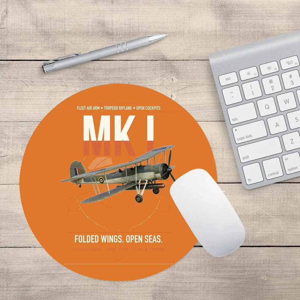 Fairey Swordfish Mk I design on orange round mouse pad