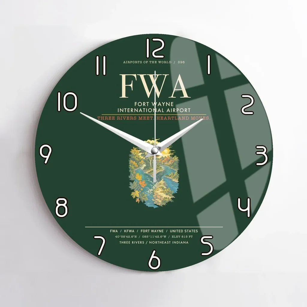 Fort Wayne International Airport FWA Wall-Clock No-Frame - Dark Green