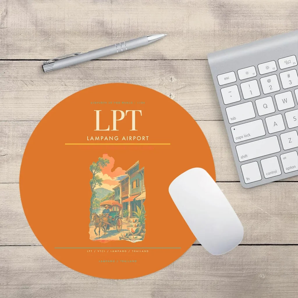 Lampang Airport (LPT) design on orange round mouse pad