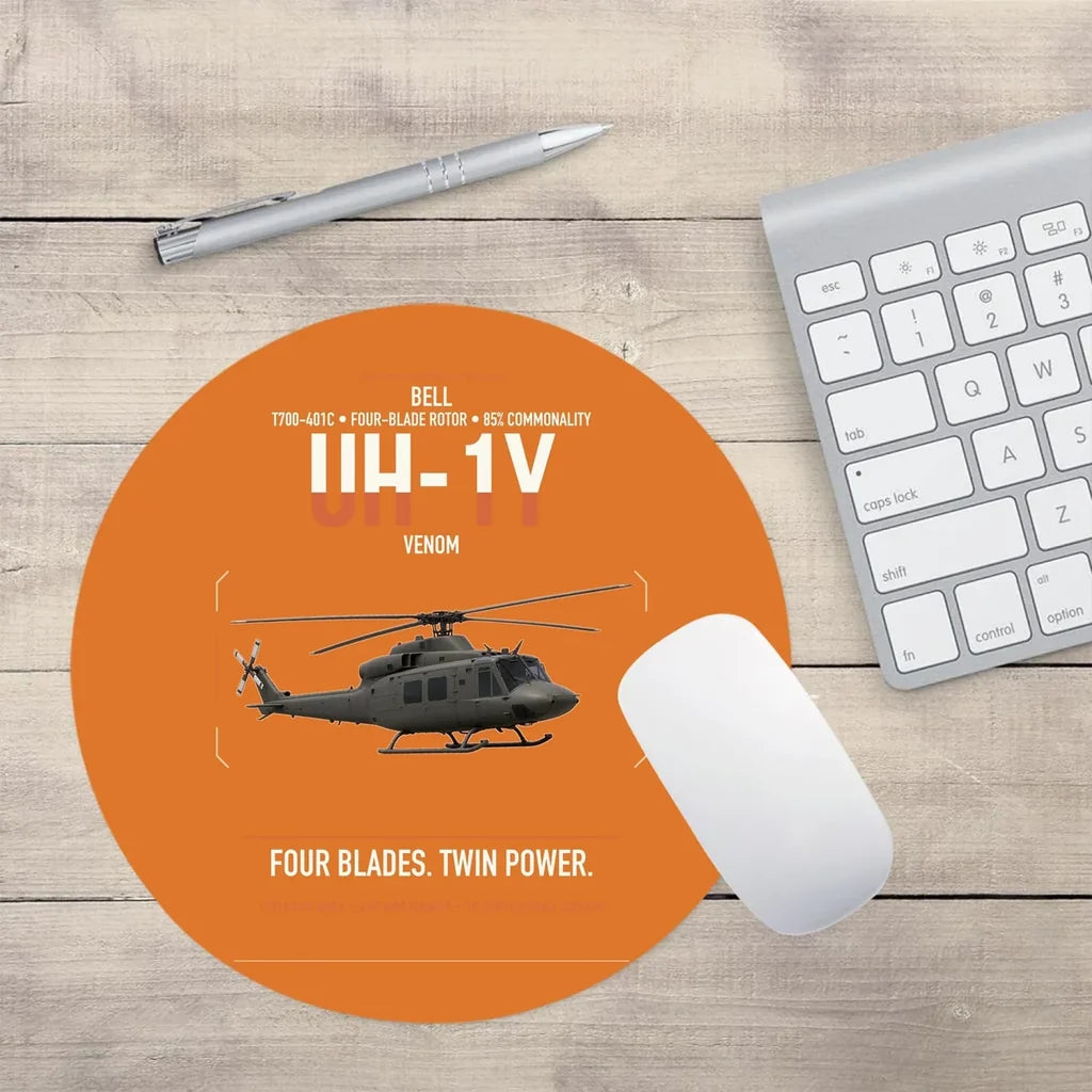 Bell UH-1Y Venom design on orange round mouse pad