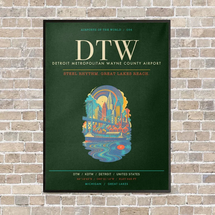 Detroit Metropolitan Wayne County Airport DTW - Canvas Framed - Dark Green