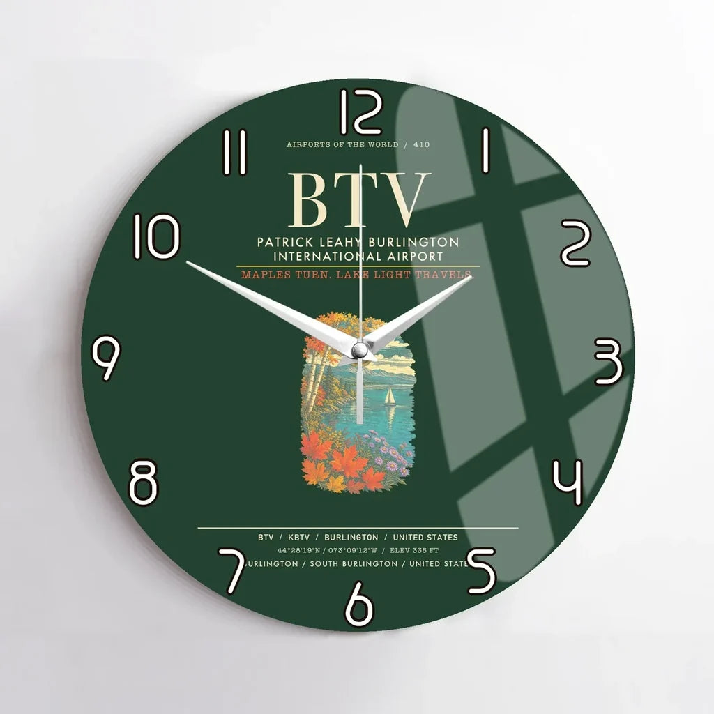 Patrick Leahy Burlington International Airport BTV Wall-Clock No-Frame - Dark Green