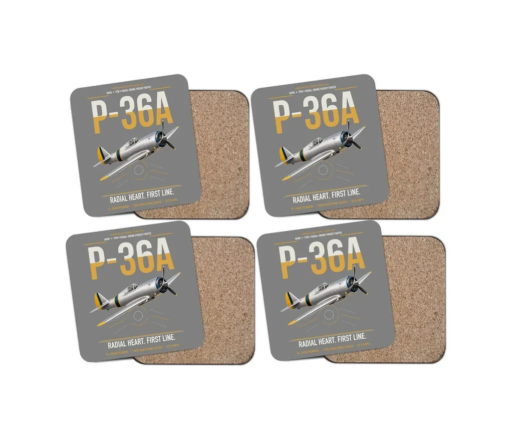 P-36A Hawk design on gray 4 pieces set coaster