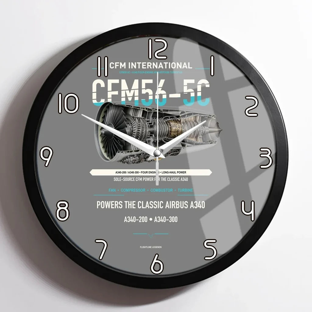CFM56-5C design on gray framed wall clock