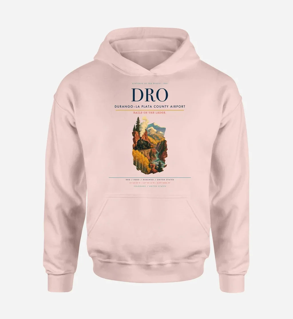 Durango–La Plata County Airport (DRO) design on pink hoodie single-side print