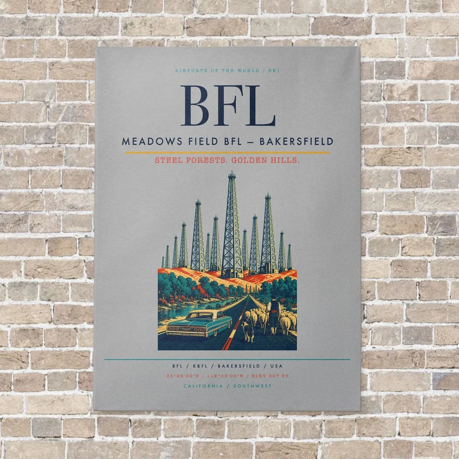 Meadows Field BFL — Bakersfield vertical canvas print - no frame - light gray background