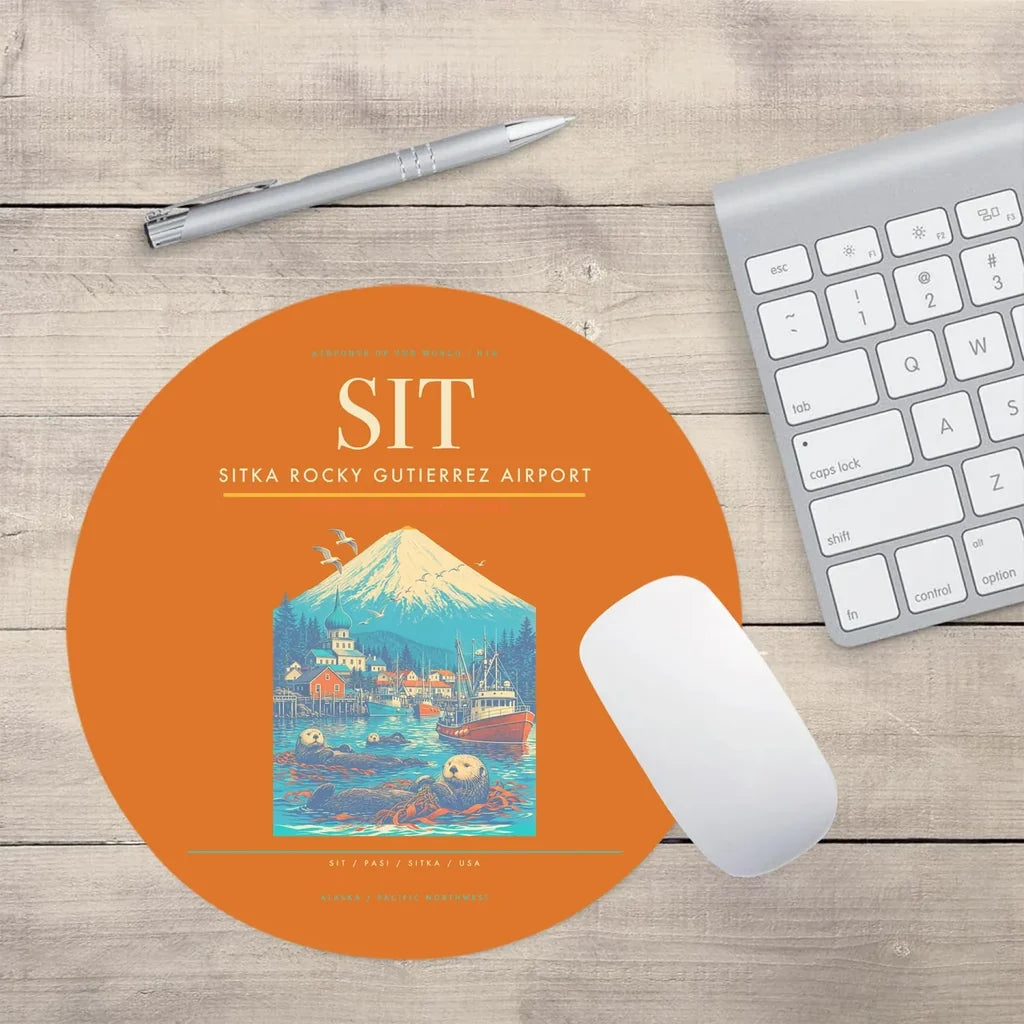 Sitka Rocky Gutierrez Airport (SIT) design on orange round mouse pad