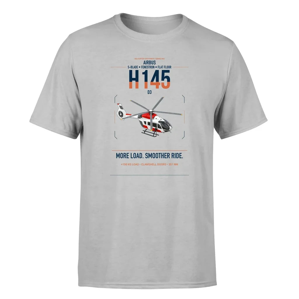 Airbus H145 D3 design on light gray t-shirt, single-side print