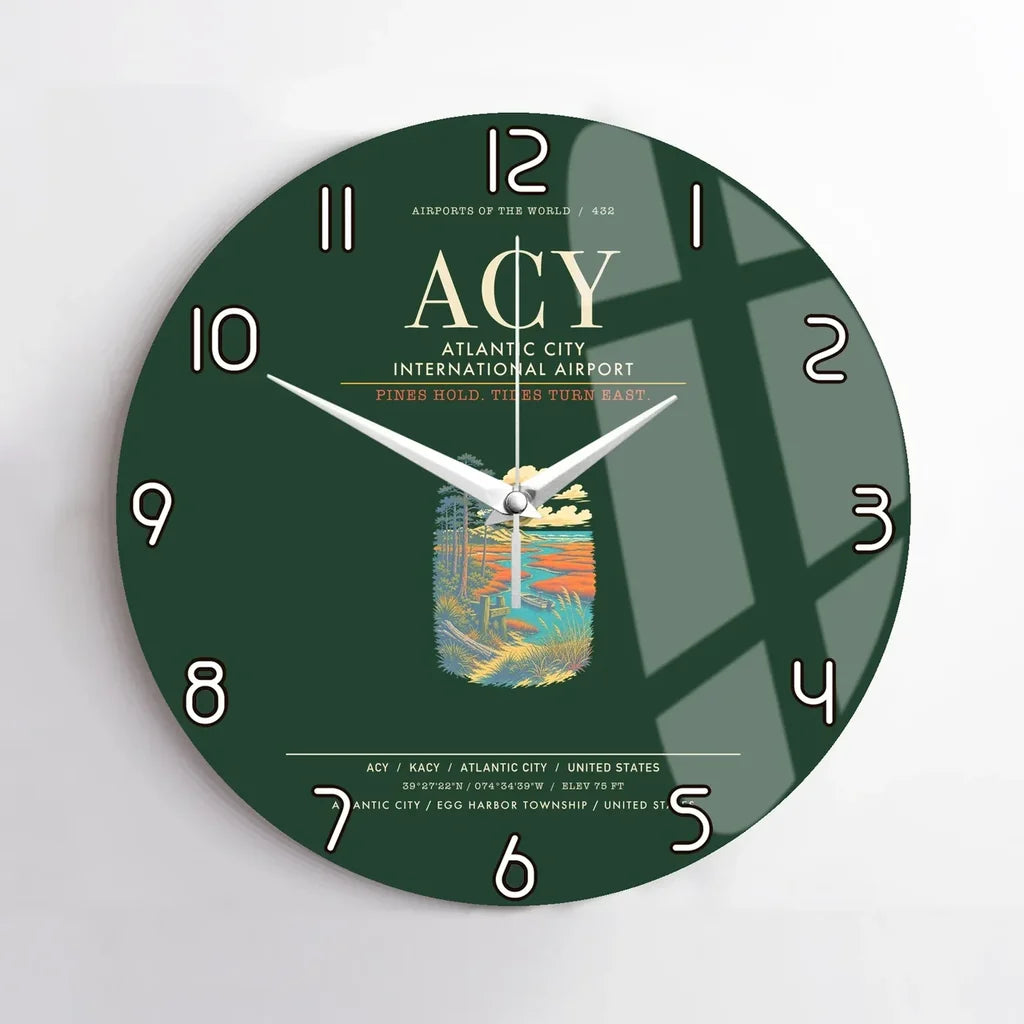 Atlantic City International Airport ACY Wall-Clock No-Frame - Dark Green