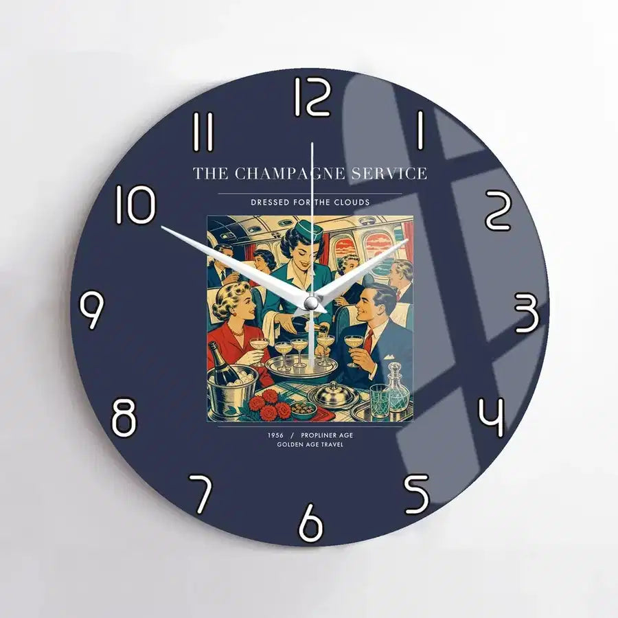 VINTAGE G4087 - The Champagne Service - Designed Wall Clocks design on navyblue no-frame