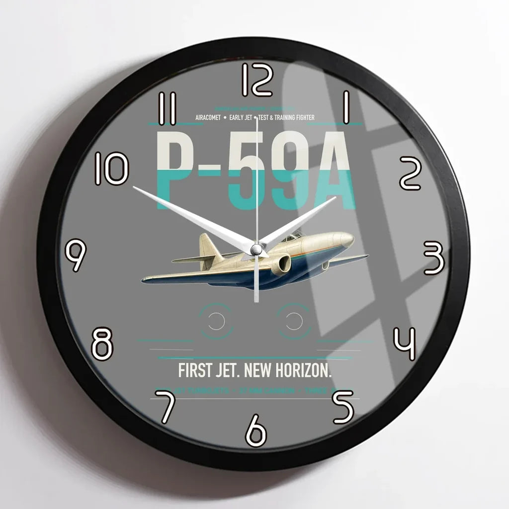 P-59A Airacomet design on gray framed wall clock