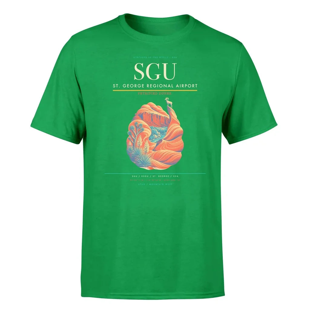 St. George Regional Airport (SGU) T-Shirt single-side front print in Green | st-george-regional-airport-sgu-double-side-t-shirt