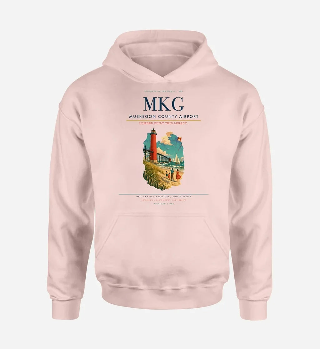 Muskegon County Airport (MKG) design on pink hoodie single-side print