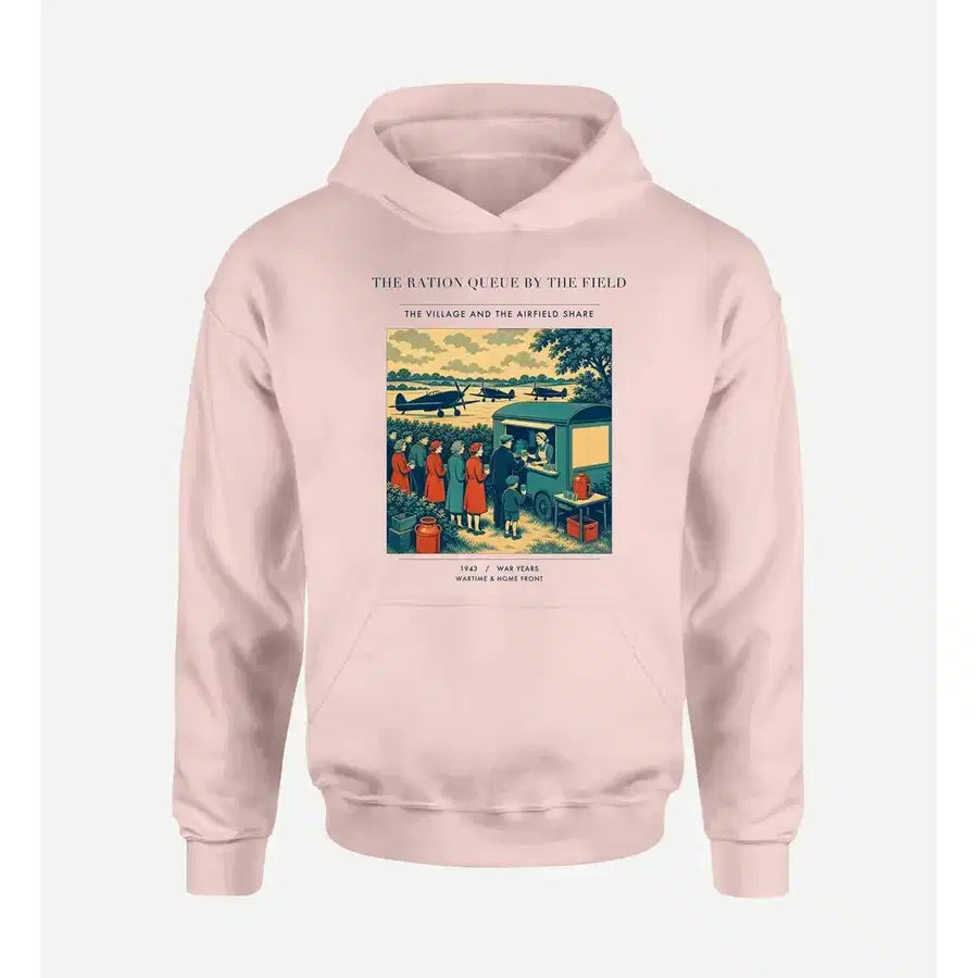 VINTAGE G4522 - The Ration Queue By The Field - Premium Hoodie design on pink premium