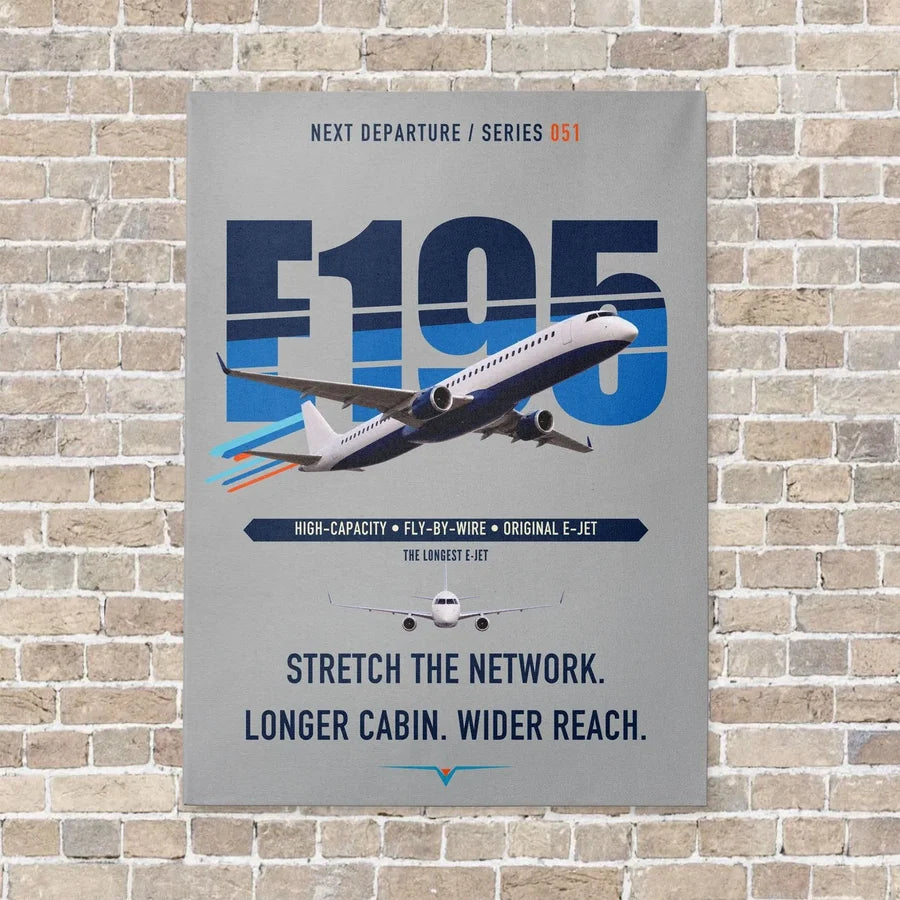 Embraer E195 vertical canvas print - no frame - light gray background