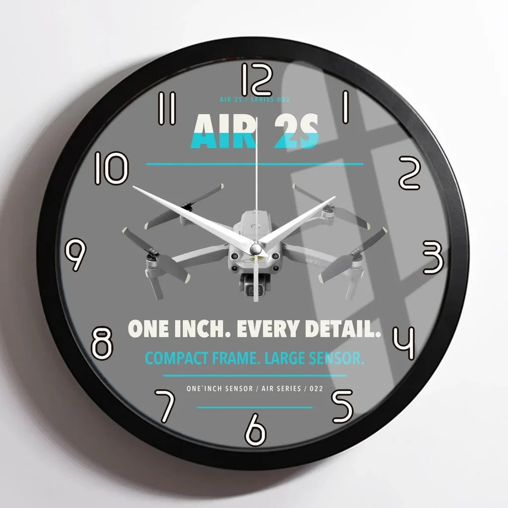 DJI Air 2S design on gray framed wall clock