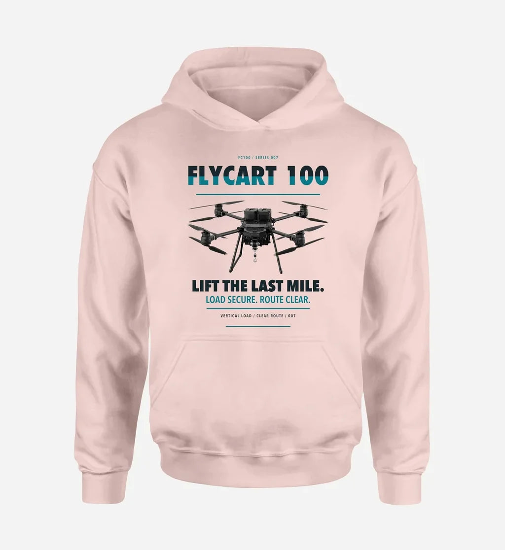 DJI FlyCart 100 design on pink hoodie single side